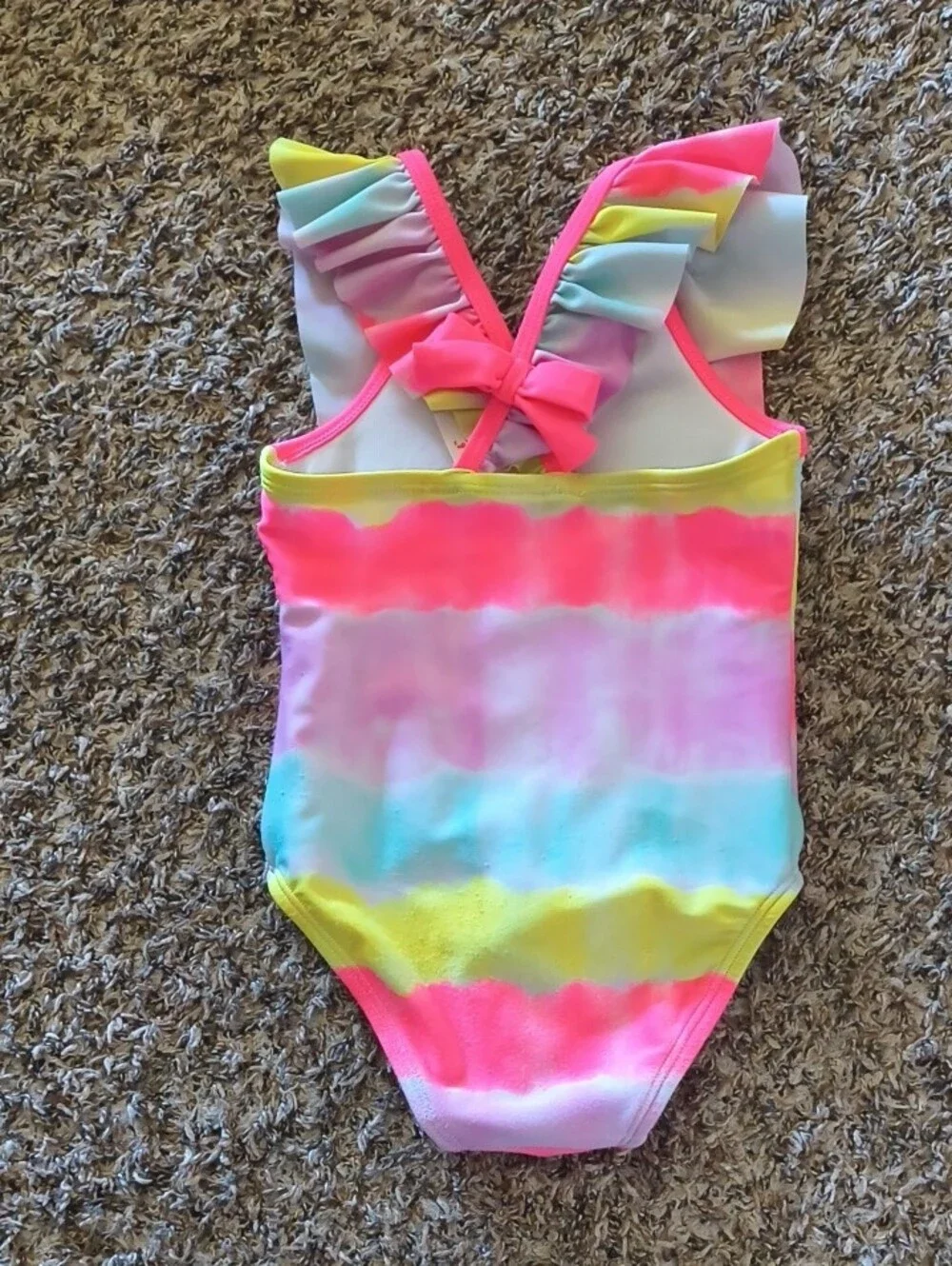 Cat & Jack Pastel Rainbow Ruffle-Shoulder One-Piece - Pink, Yellow, Blue